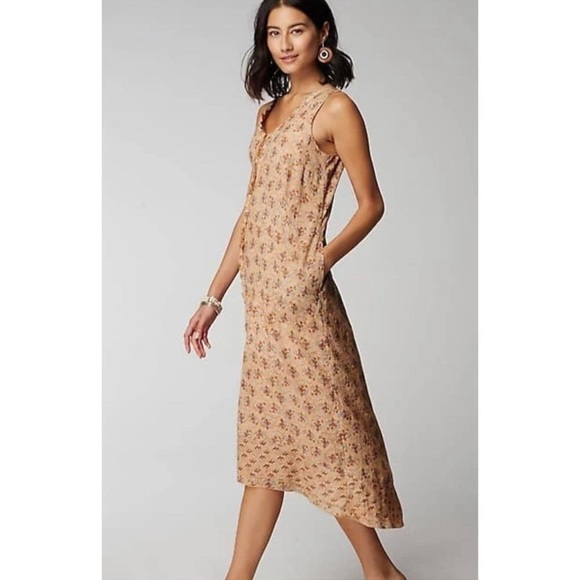 J Jill Elements Elliptical Dress Midi Peach Floral Sleeveless Medium Cottagecore - Picture 2 of 13